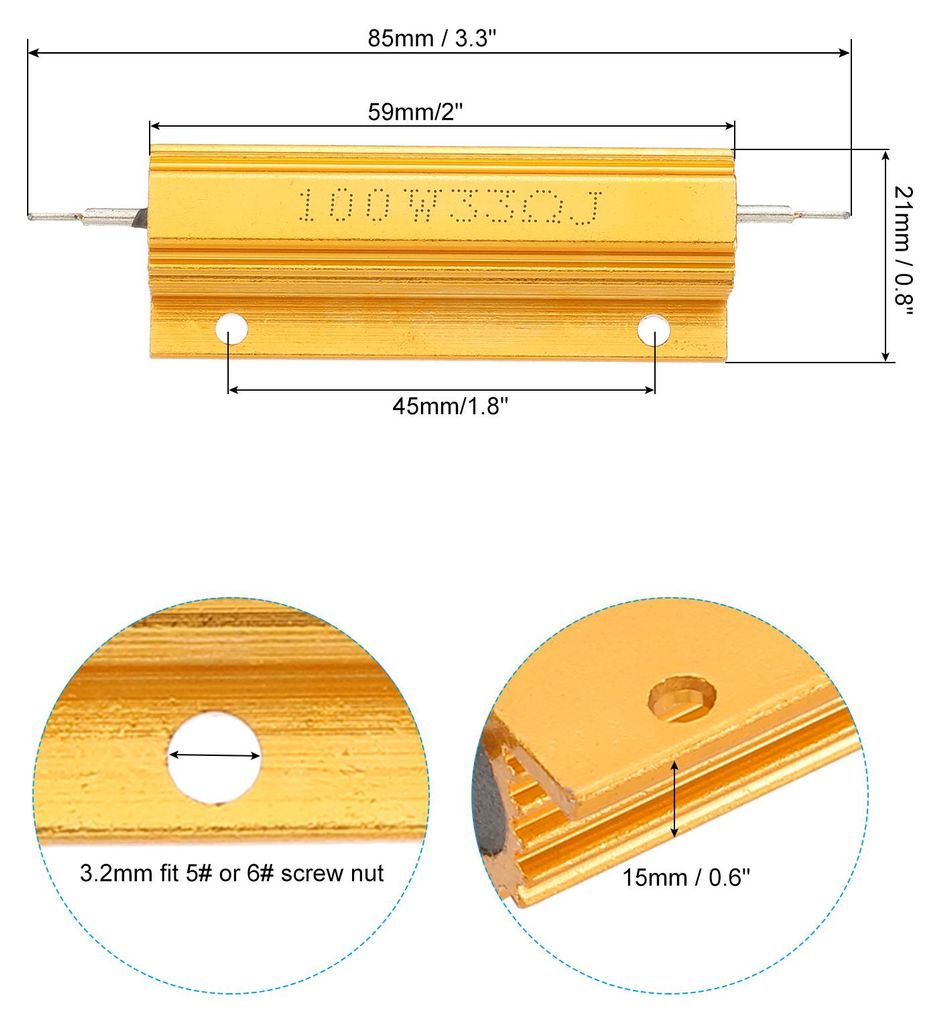 100W 33 Ohm Widerstand Sortiment Kit Aluminium Geh?use Widerst?nde Set, 4 Stš¹ck Aluminum Widerstand Set mit Schrauben Draht Widerst?nde Resistor...