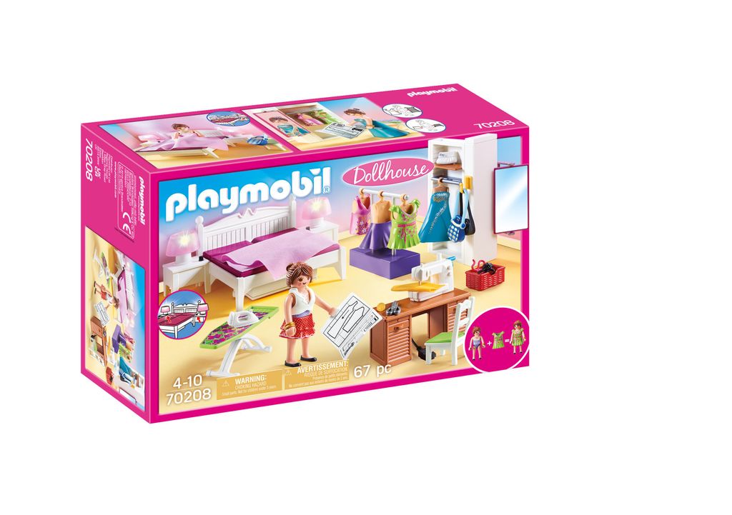 PLAYMOBIL® Dollhouse 2er Set 70208 70211 Schlafzimmer mit Nähecke Badezimmer 