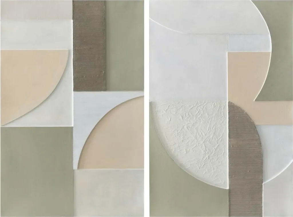 Tableau Home ESPRIT blanc vert abstrait Urban 80x120 cm (lot de 2 pièces)