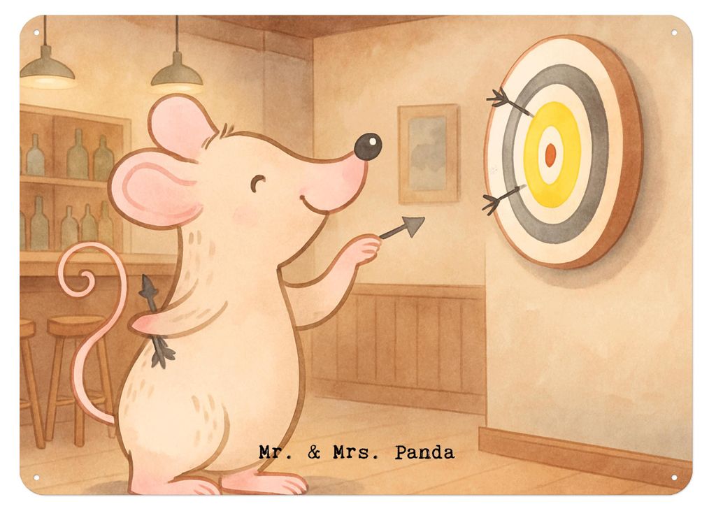 Mr. & Mrs. Panda Schild Maus Dart spielen Design DIN A5 - Weiß - Geschenk, Darts, Türschild, Metall, Wandbild, Turnier, tafel, Darten, Blechschild