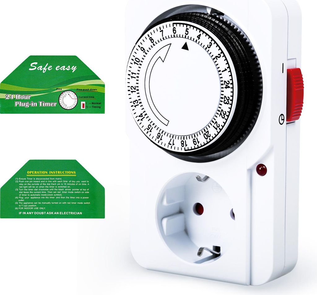 24h Mechanische Zeitschaltuhr mit EU-Stecker – Programmierbare Steckdose 230VAC 16A für Universelle Zeitsteuerung
