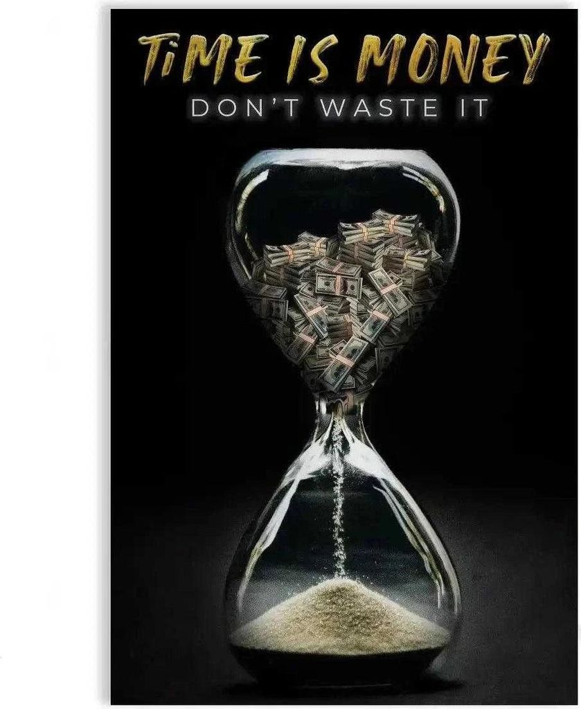 Time is money - Leinwandbild Motivation: 40x60 cm / Leinwand / Goldener Rahmen