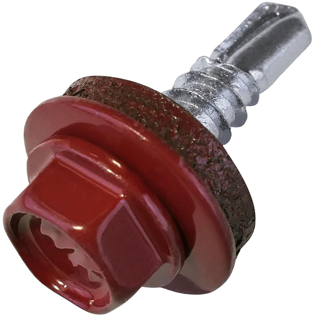 Set mit 50 selbstbohrenden Schrauben, Trapezblechschrauben Ø 4,8 x 19 mm + EPDM-Dichtungsring – Kastanienbraun RAL 3011 – Stahl