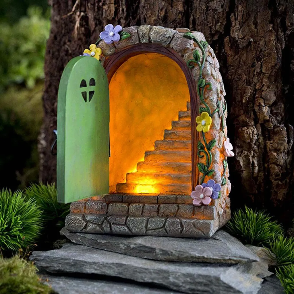 Porte féérique solaire et lumineuse pour décoration extérieure d'arbres