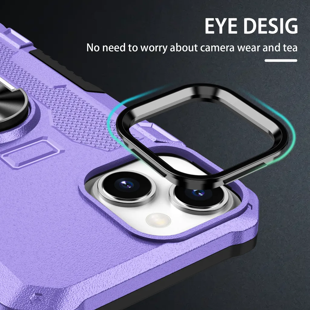 Custodia iPhone 15 Armor Viola: Protezione Militare con Anello Supporto - 4