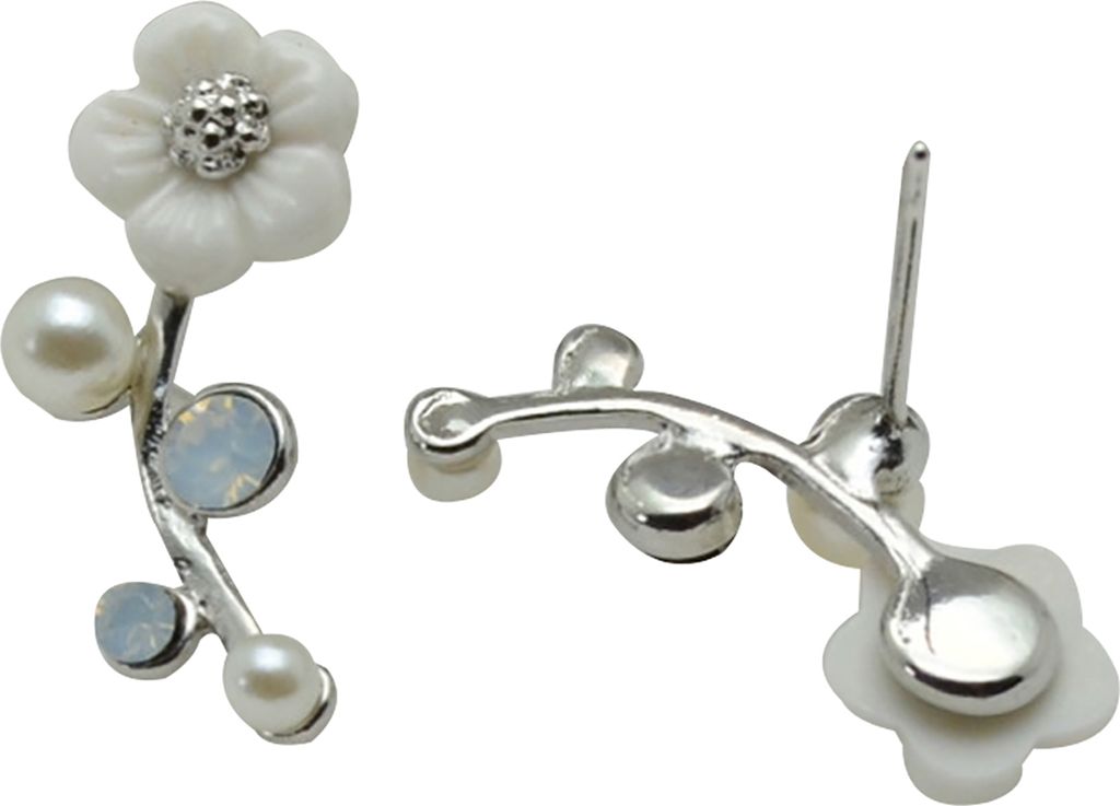 1 Paar Damen-Ohrringe mit Blumen-Imitat-Perlen-Strasssteinen, Ohrstecker, Schmuck, Geschenk für Party-Silber