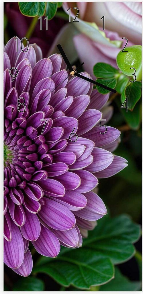 Wanduhr aus Glas mit Motiv Blumenarrangement- 30 x 60 cm - inkl. Aufhängesystem