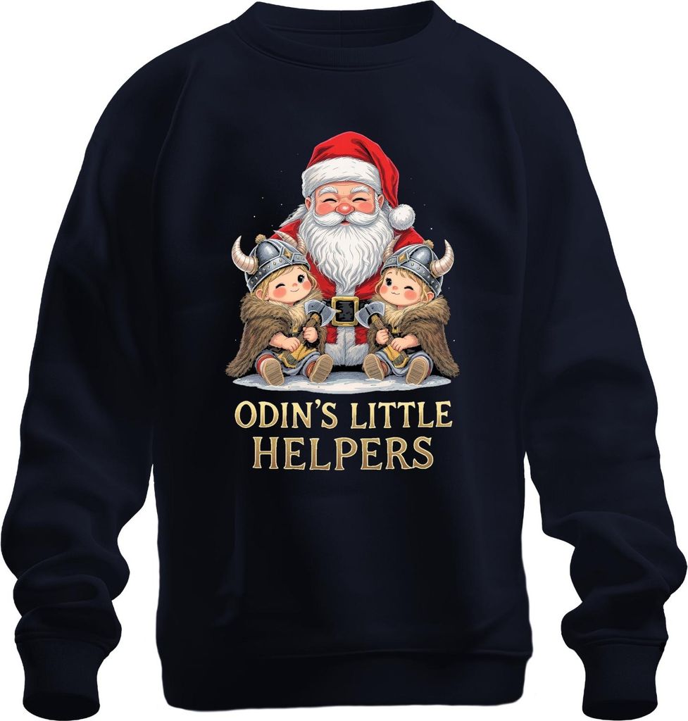 Odin's Little Helpers Weihnachtsmann Wikinger Kinder Retro Lustig Uni Sweatshirt Pullover, Navy, XXL