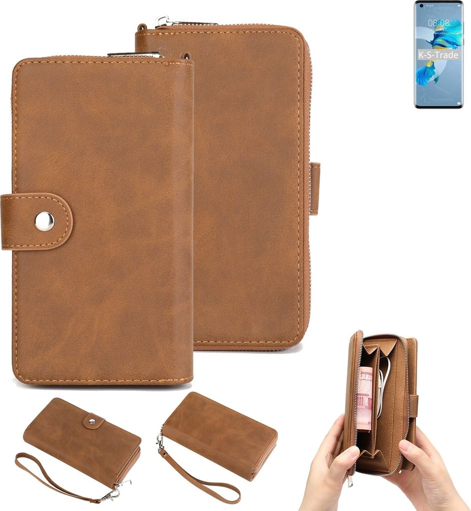 K-S-Trade Handyhülle Schutzhülle kompatibel mit Huawei Mate 40E 5G & Portemonnee Tasche Handytasche Case Etui Geldbörse Wallet braun (1x)
