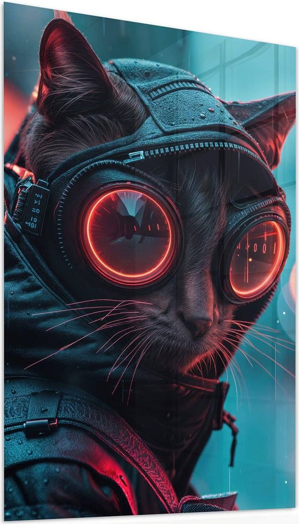 Glasbild 50x75cm in XXL für Wohnzimmer, Schlafzimmer Motiv Cyber Katze