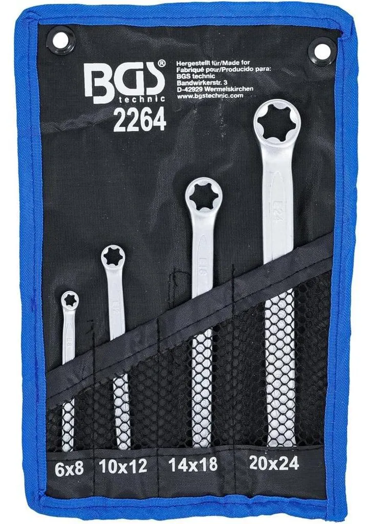 Jeu de 4 clés à oeil doubles Torx E6 à E24 en acier D-Work - 5