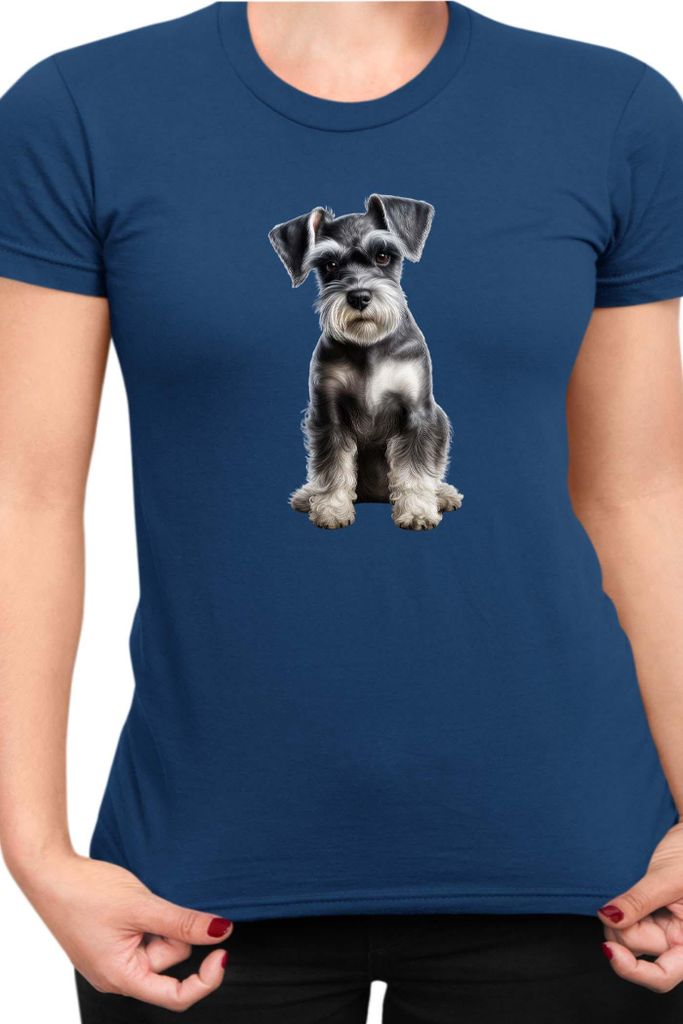 Damen T-Shirt Dogs Breeds Miniature Schnazuer Dog Breed 006, Lady S / Dunkelblau