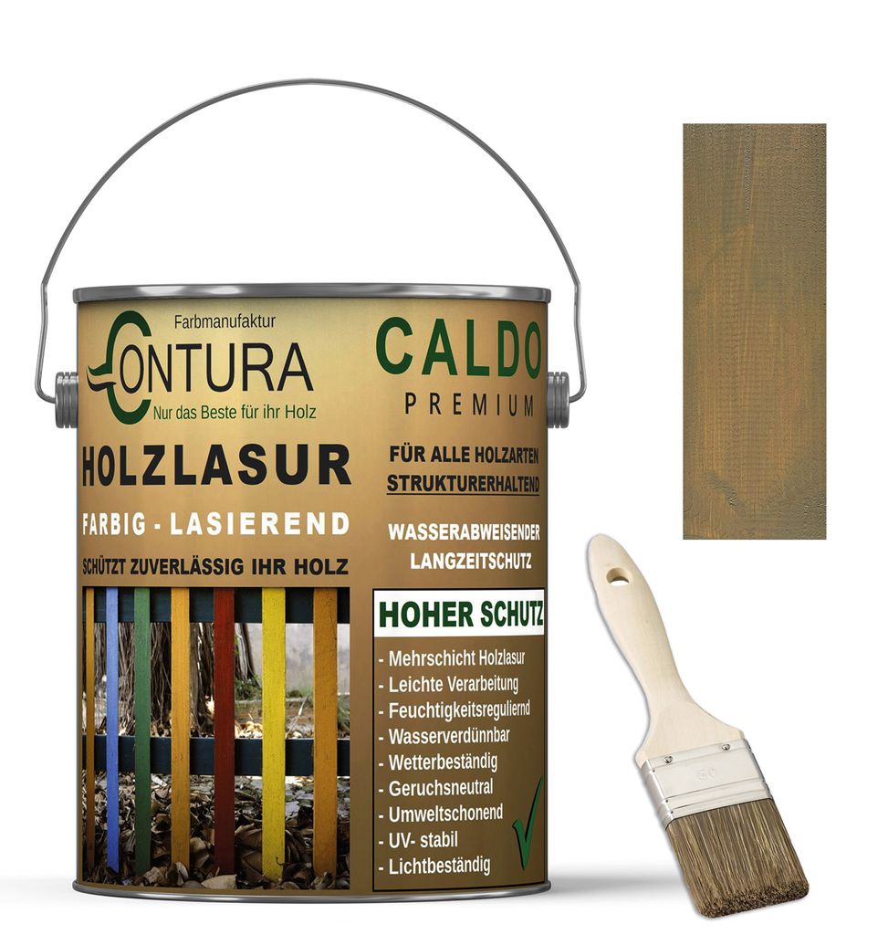 Contura Holzlasur Langzeitschutz Lasur + Pinsel Holz Außen Dauerschutzlasur Holzfarbe - 2,5Liter + Pinsel / Dunkelbeige - 10.51