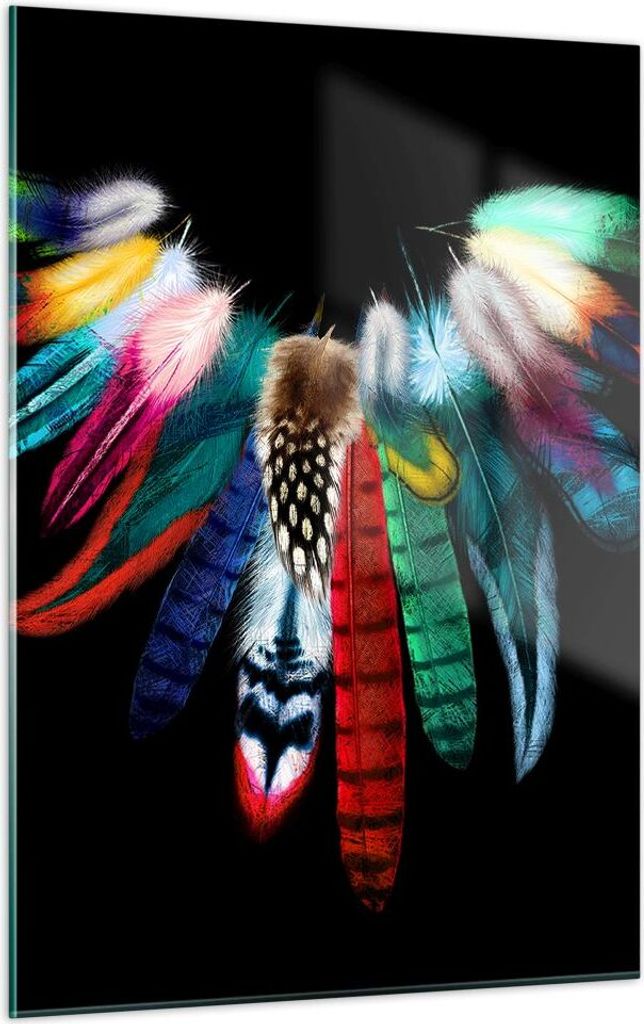 Bilder auf glas - Einteilig - Vogel Feder Farbe Komposition - 50x70cm - Glasbilder - Wandbilder - Bilder - Wanddekoration aus Glas - Glas Bilder - ...