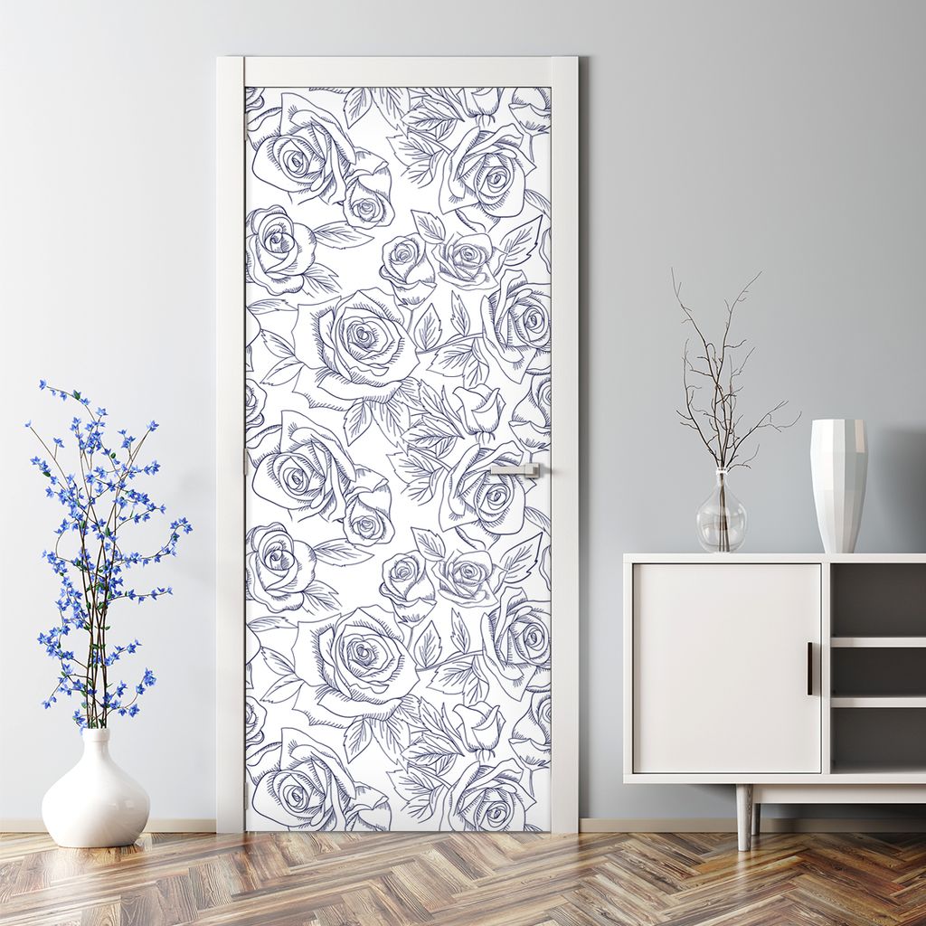 Dekorative Türtapete selbstklebend Klebefolie Türaufkleber Aufkleber Blaue Rosen Blumen 85 x 200 cm