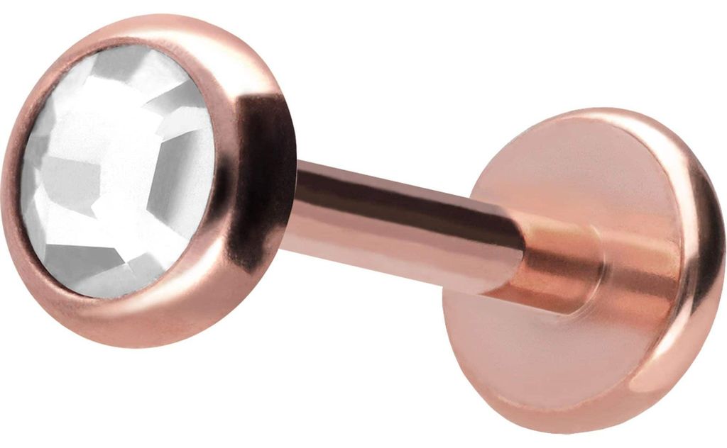 Ohrpiercing, Nasenpiercing Titan Labret mit Push Fit KRISTALLDISC RoséGold Stablänge: 10mm | Stabstärke: 1mm | Discgröße: 4mm