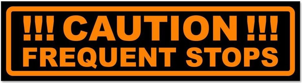 Kiwistar - Autoaufkleber - Orange - Schwarz - 60 x 16 cm - Caution Frequent Stops V2 - Hinweis Aufkleber Sticker für Auto, Kfz, Fahrrad, PKW, LKW