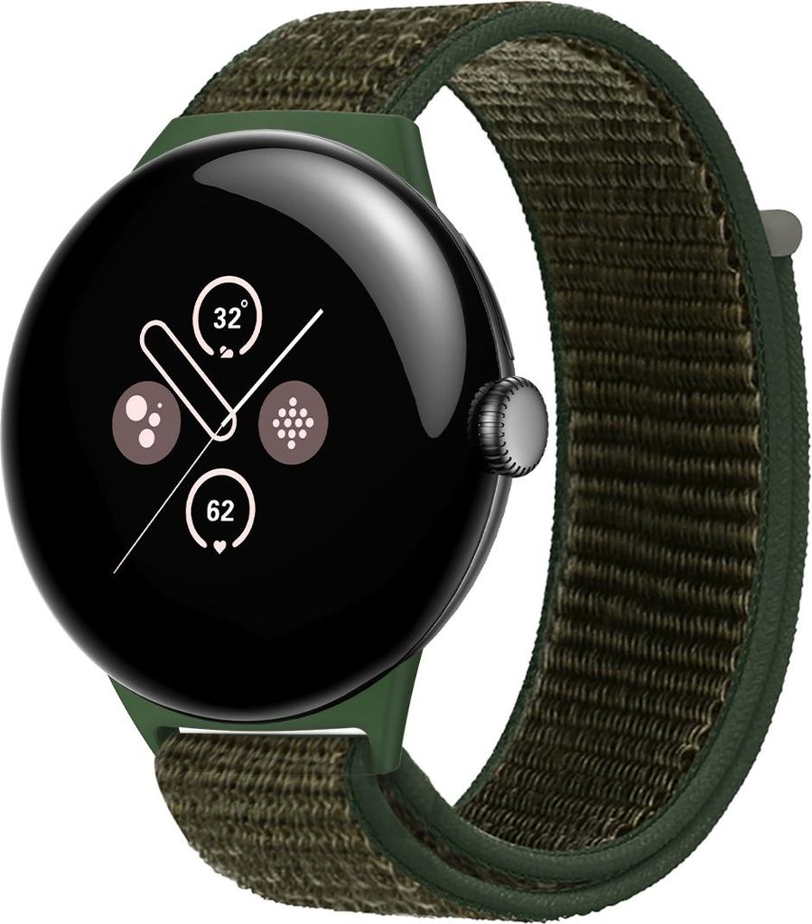 Strap-it Nylon Smartwatch-Armband mit Klettverschluss - passend für die größere Google Pixel Watch 3 - 45mm (grün)
