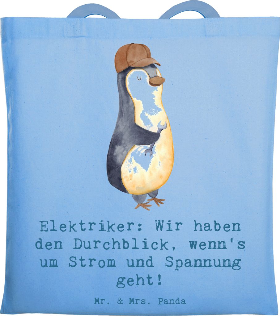 Mr. & Mrs. Panda Tote Bag Elektriker Durchblick - Sky Blue - Geschenk, Elektrotechnik, Shopping Tasche, Schultasche, Uni, Geschenke für Berufstät...