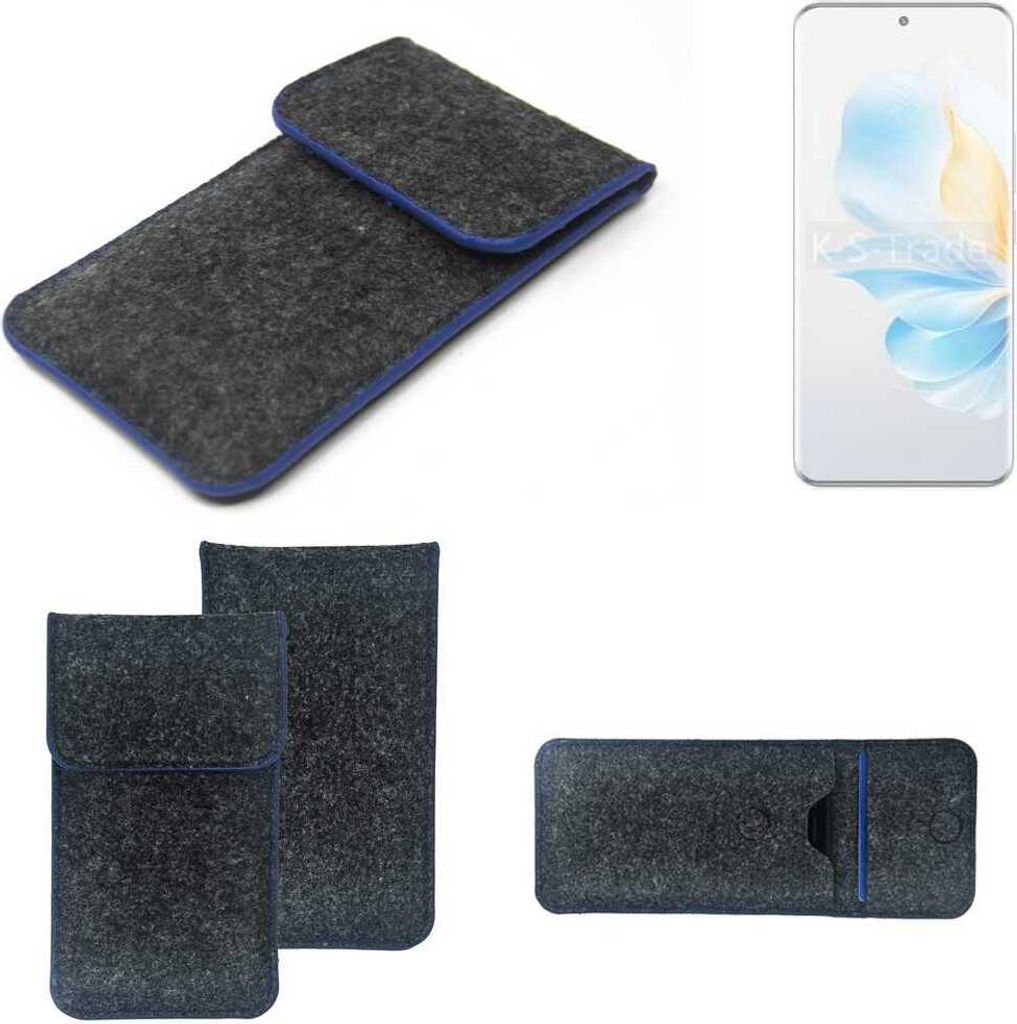 K-S-Trade Handy-Hülle Schutz-Hülle kompatibel mit Honor 100 Filztasche Pouch Tasche Case Sleeve Filzhülle dunkelgrau, blauer Rand