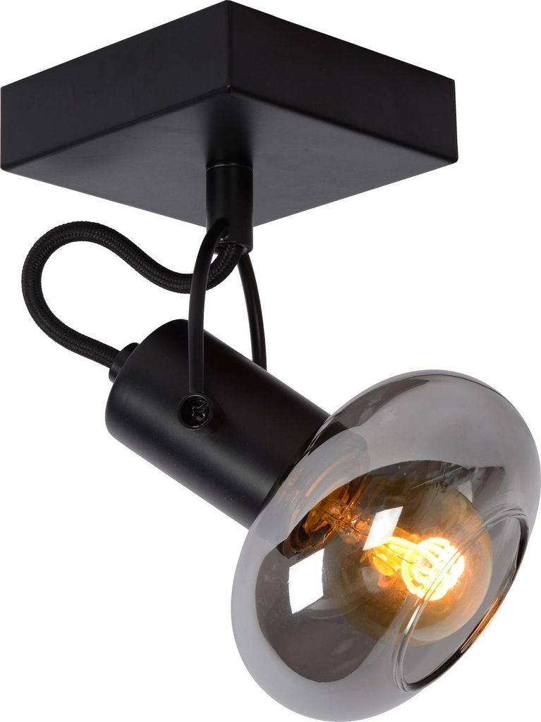 Spot Metall Rauchglas verstellbar B: 9 cm Schwarz Rauchgrau E14 Retro Design Lampe