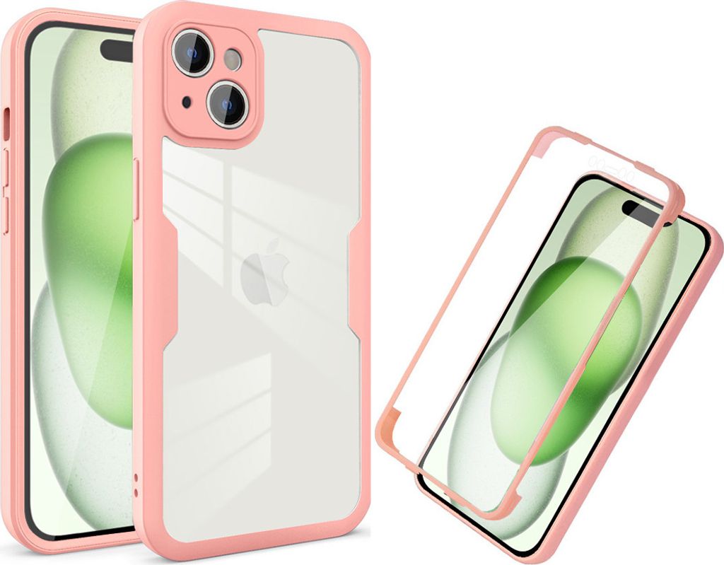 iPhone 15 Plus Schutzhülle, Eingebautem Displayschutz 360 Grad Komplettschutz Handyhülle für iPhone 15 Plus Pink
