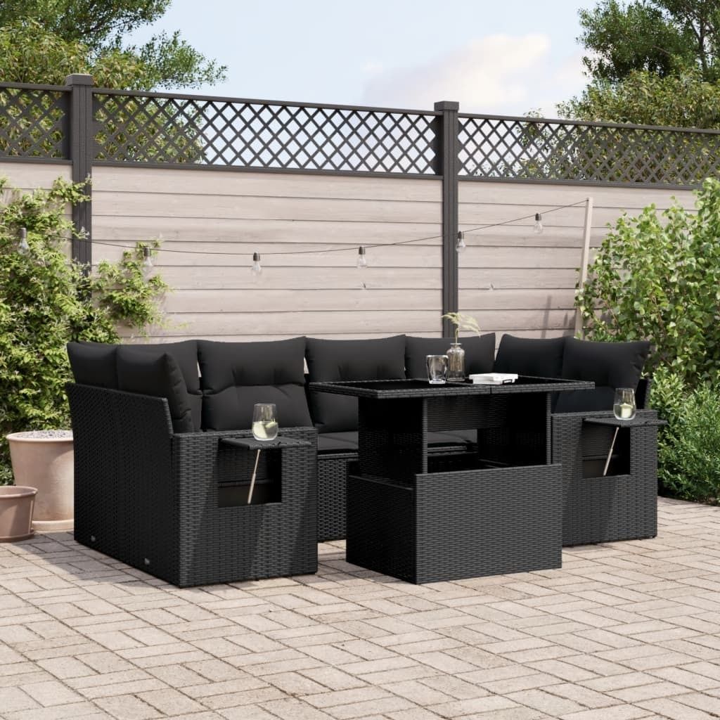Maison Exclusive - 7-tlg. Garten-Sofagarnitur mit Kissen Schwarz Poly Rattan