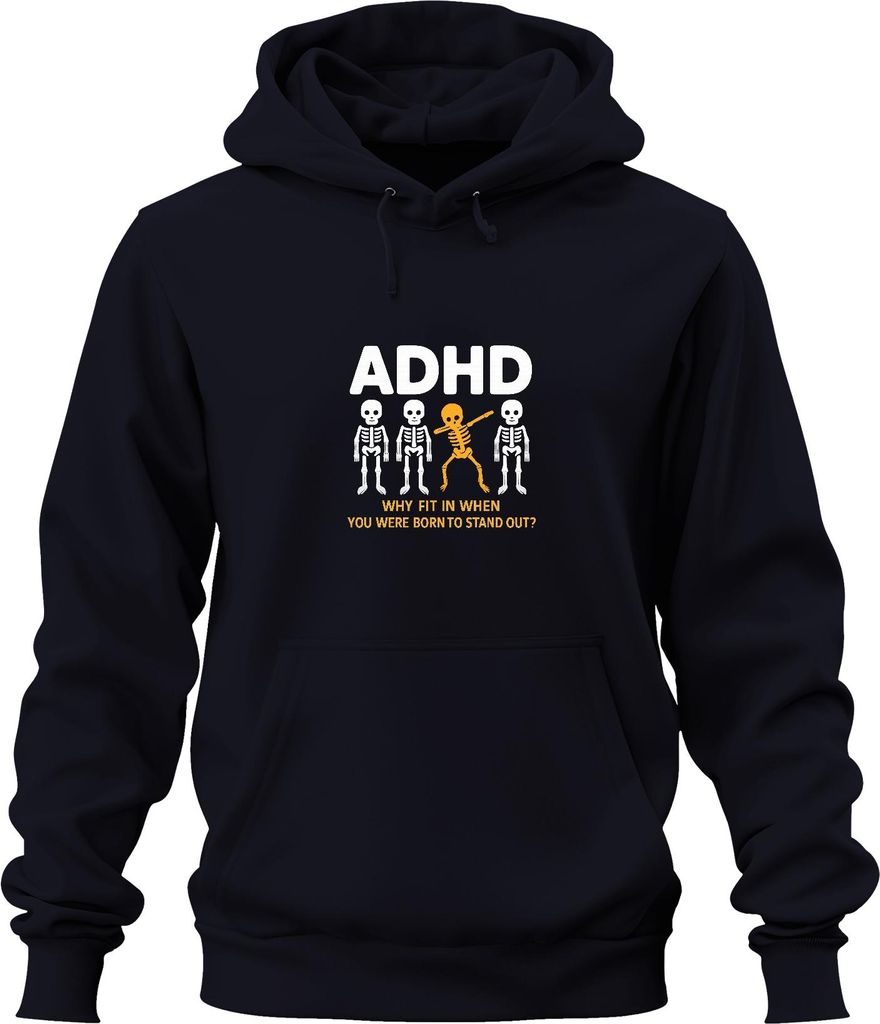 Warum anpassen? Geboren zum Auffallen ADHD Skelett Dabbing Spass Uni Hoodie Kapuzenpullover, Navy, XL