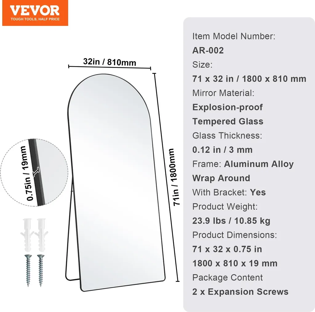 Miroir Mural Anti-Éclats 180x81cm pour Agrandir une Pièce avec Support - 7