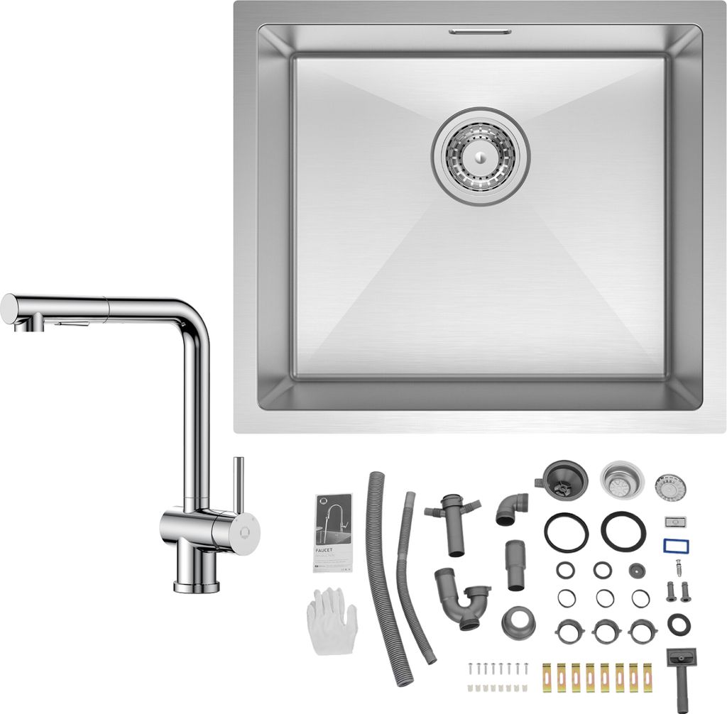 CECIPA Edelstahl Küchenspüle Unterschränke Küche Spülbecken Einbauspüle 50*44CM + Ausziehbar Küchenarmatur