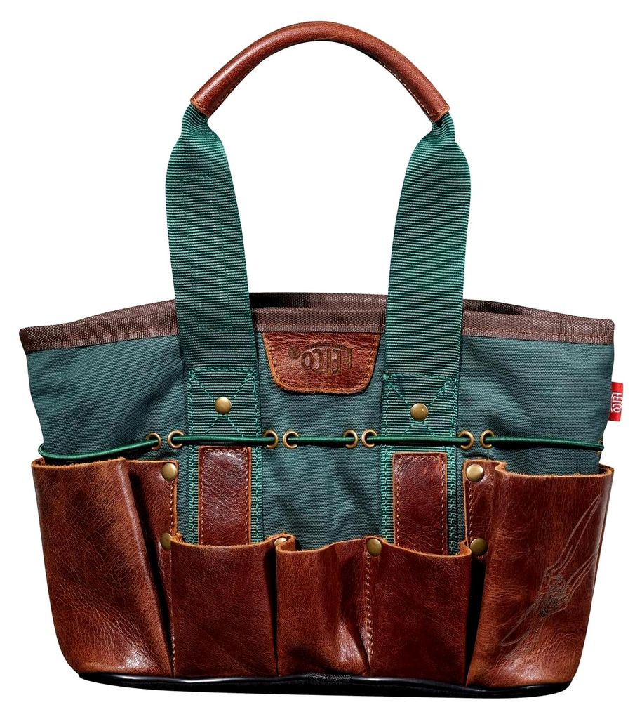 Gartentasche Mini, kompakt, wasserdichtes Canvas und Leder, leicht 409 g, mehrere Fächer, Transporttasche für Werkzeuge, Handschuhe, Schere und Z...