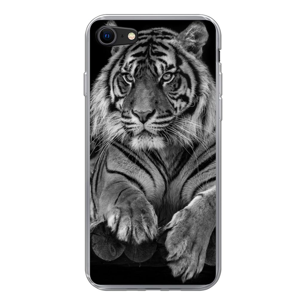 MuchoWow Handyhülle Schutzhülle Hülle für iPhone 8 Sumatra-Tiger auf schwarzem Hintergrund Silikon Softcase Handy Hülle - Schutzhaube
