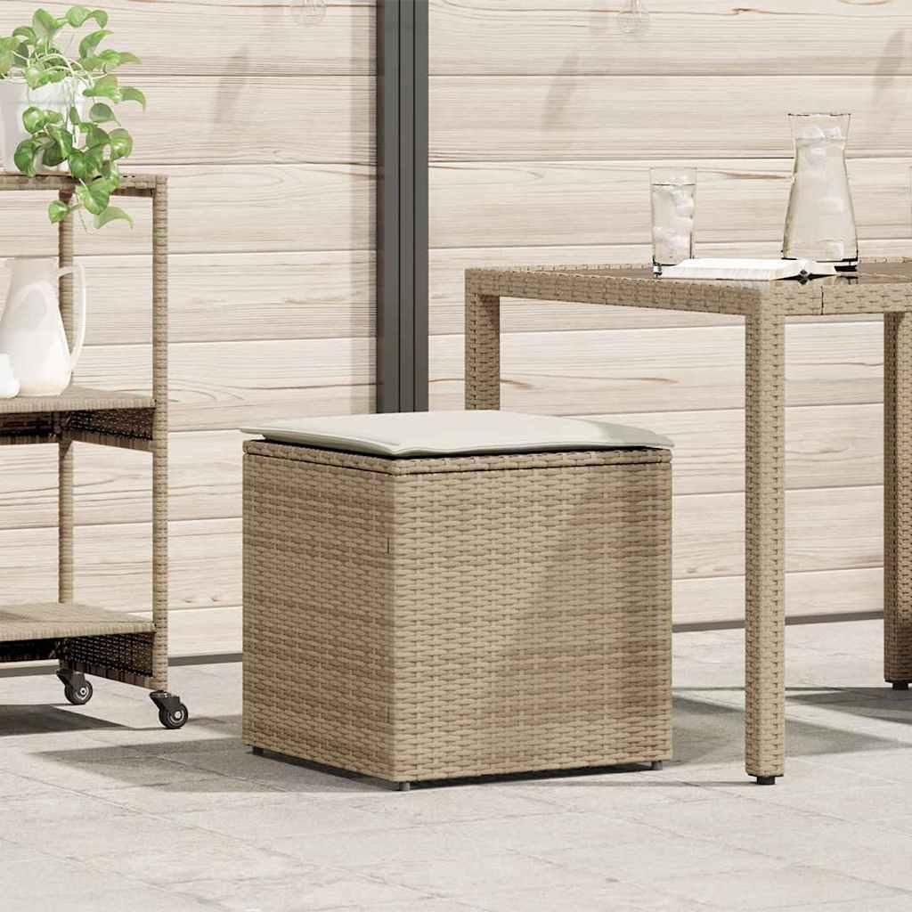 "im Angebot" Kissenbox - Auflagenbox - Holztruhe - mit Speicher Beige 50x50x50 cm Poly-Rattan - Gartenboxen CC16819