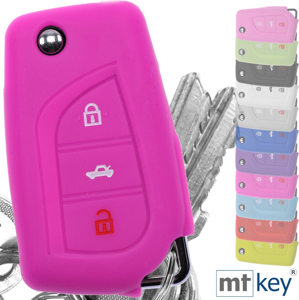 Auto Schlüssel Hülle Silikon Schutz Cover Pink kompatibel mit Toyota AURIS Corolla Avensis 3 Tasten Klappschlüssel