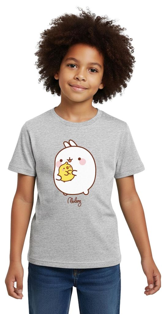 Spreadshirt Molang Piu Piu Umarmung Kinder T-Shirt, 110/116 (5-6 Jahre), Grau meliert
