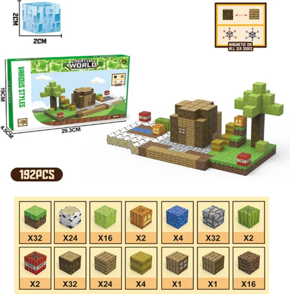 Jeu de construction magnétique 192 cubes pour enfants - Pack Décor