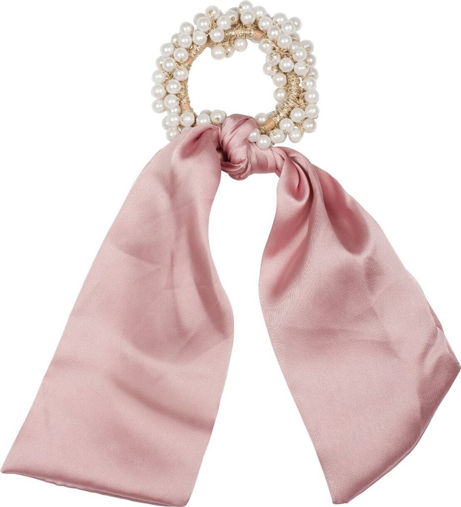 styleBREAKER Damen Perlen Haargummi mit Satin Schleife, elastisch, Scrunchie, Zopfgummi, Satinband, Haarband 04027037