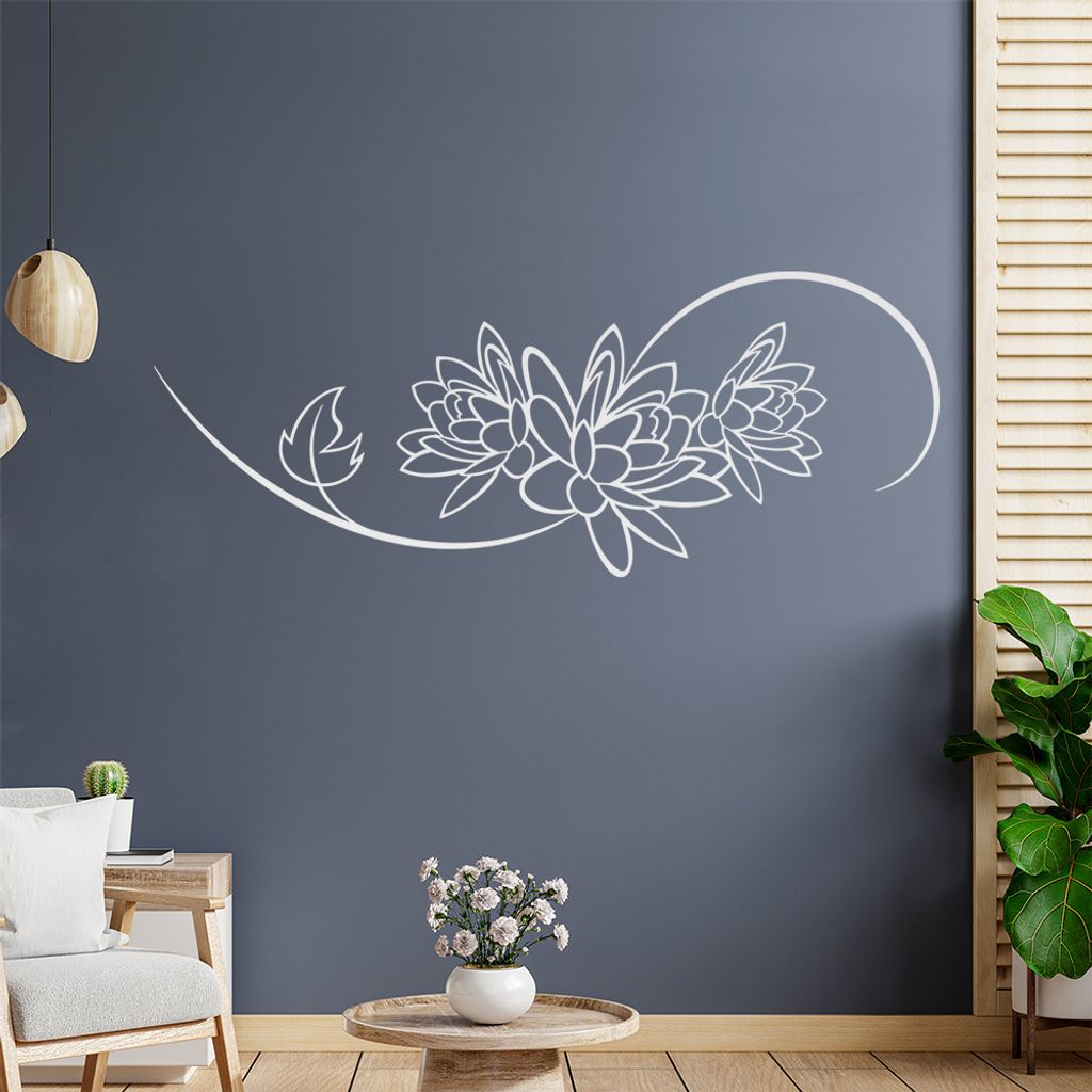 Blume - Linien Wandtattoo in 6 Größen - Wandaufkleber Wall Sticker - Dekoration, Küche, Wohnzimmer, Schlafzimmer, Badezimmer