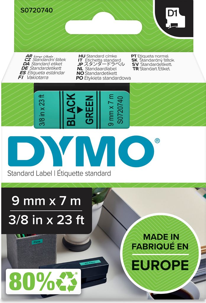 DYMO Original D1-Etikettenband | schwarz auf grün | 9 mm x 7 m | selbstklebendes Schriftband | für LabelManager-Beschriftungsgerät