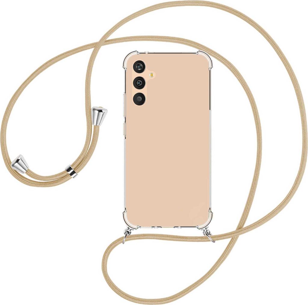Handykette Backcover-Schutzhülle mit Band (Metall silberfarben) für Samsung Galaxy A34 5G - caramel