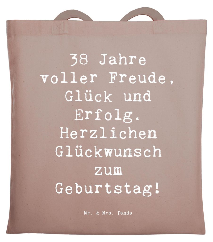 Mr. & Mrs. Panda Uni Tasche Spruch 38. Geburtstag Freude - Braun Pastell - Geschenk, Jutebeutel, Tote Bag, Beutel, Shopping, Alter, Einkaufstasche,...