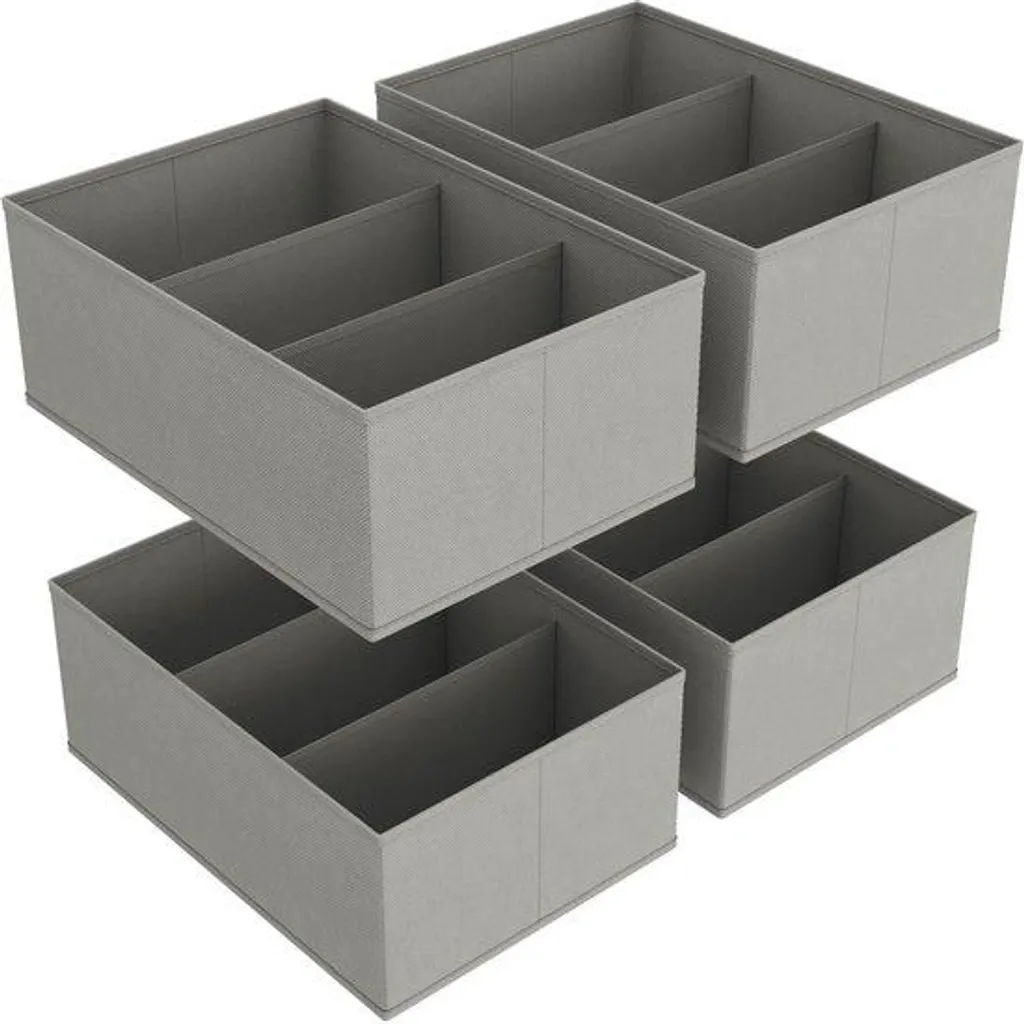 Rangement de tiroir gris anti-désordre, lot de 4 boîtes 6 sections