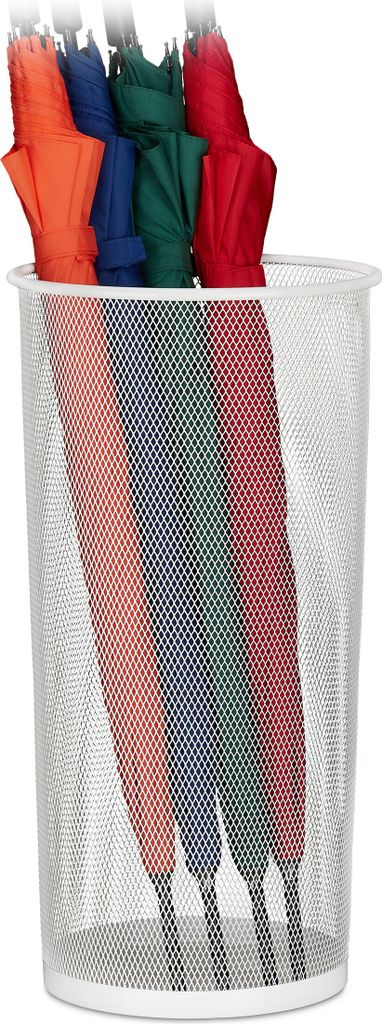 Relaxdays Schirmständer, für Regenschirme & Gehstöcke, rund, Metall, Gitter Optik, Schirmhalter, HxD: 49,5 x 26 cm, weiß