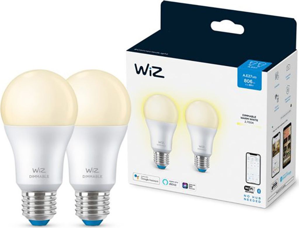 2 x WiZ Smart LED A60 Birnen 8W = 60W E27 matt 806lm Productafbeelding 
