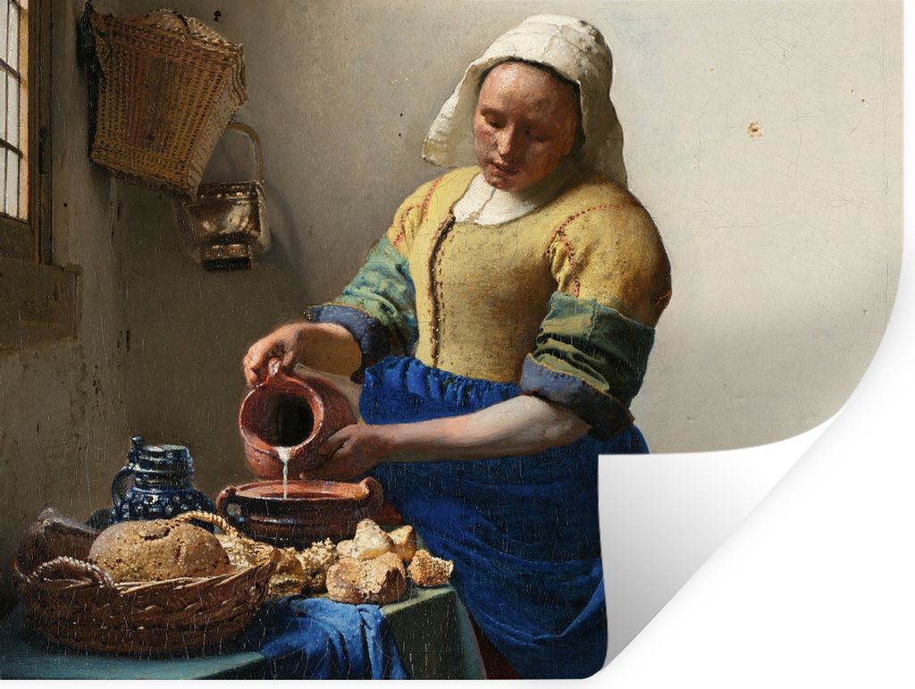 MuchoWow Wandtattoo Wandsticker Wandaufkleber Das Milchmädchen - Kunst - Alte Meister - Vermeer 40x30 cm Selbstklebend und Repositionierbar - Fa...
