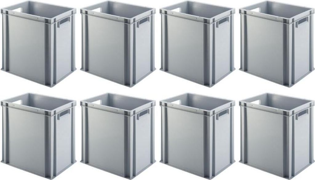 SuperSparSet 4x Eurobehälter mit offenem Griff | HxBxT 40x30x40cm | 37 Liter | Grau | Eurobox, Transportbox, Transportbehälter, Stapelbehälter