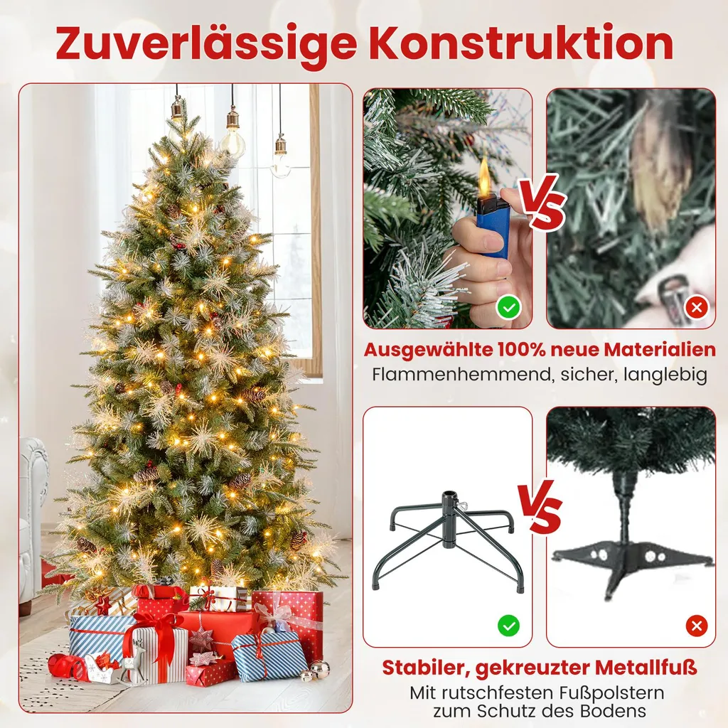 Sapin de Noël 180cm Pré-illuminé, 270 LED Chaudes, Pas de Ménage, Durable - 8