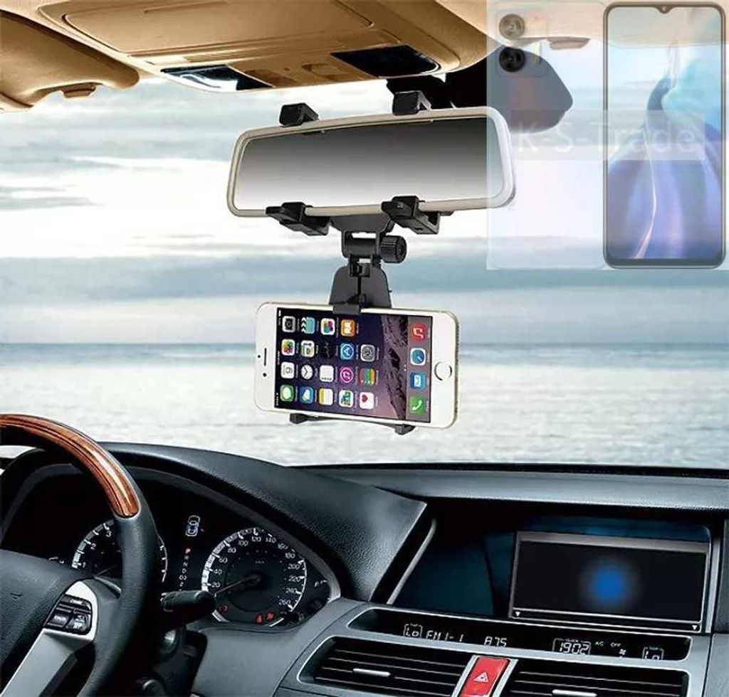 K-S-Trade Smartphone Halterung kompatibel mit Oukitel C35 Rückspiegel Halterung schwarz Auto Halterung KFZ Halter