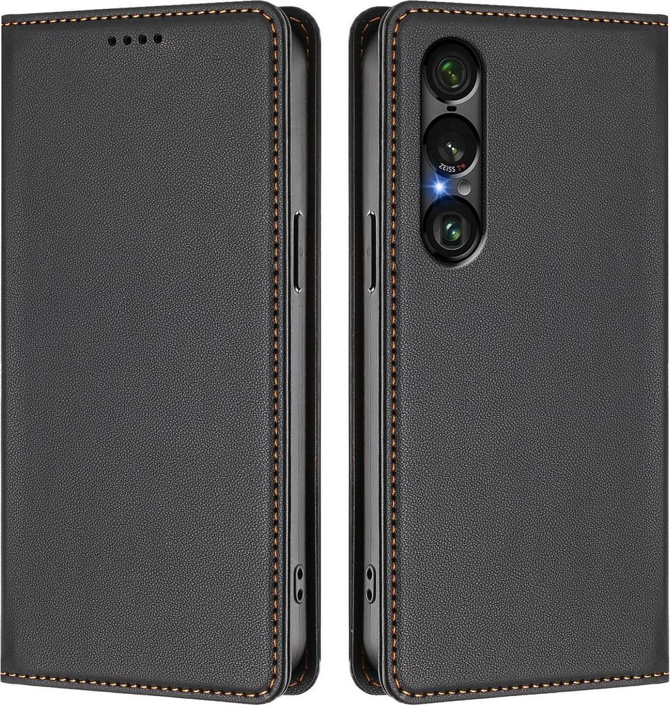 Handyhülle für Sony Xperia 1 VII, Kunstleder Klapphülle Stoßfeste Magnetische Hülle mit Ständer Schwarz
