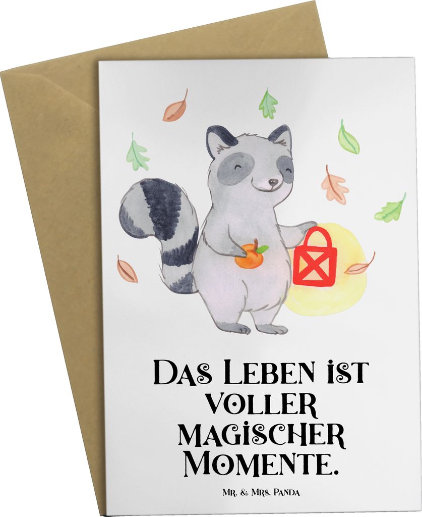 Mr. & Mrs. Panda Grußkarte Waschbär Laterne - Weiß - Geschenk, Grußkarten, Halloween Deko, einladungskarten, glückwunschkarten, Dekoration, we...